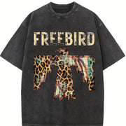 Free Bird Western Thunderbird Leopard vintage washed oversized T-shirt in Black