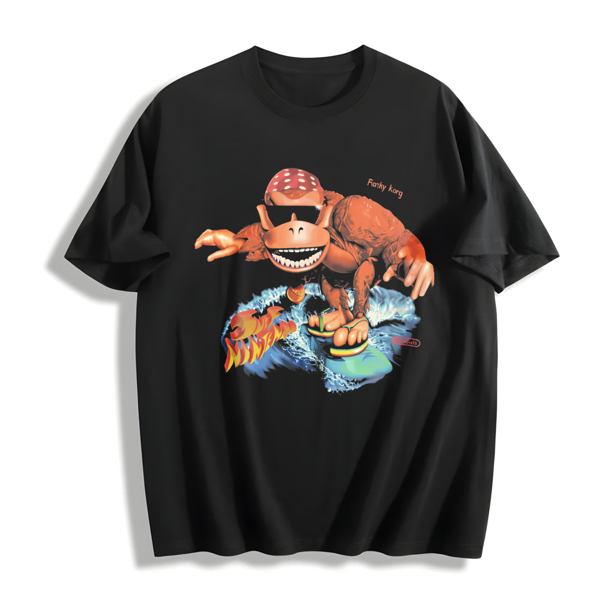 Funky Kong Surf Meme Animal Cotton T-Shirt in Black