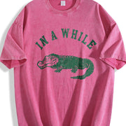 In a While Crocodile Sarcastic Croc for Classic Sarcastic Vintage Washed T-Shirt in Red