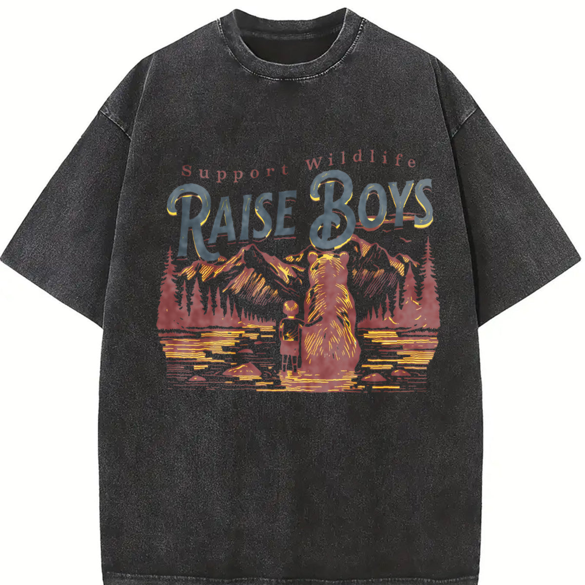 Support Wildlife Raise Boys Vintage Washed T-Shirt in Black
