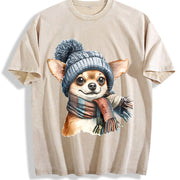 Chihuahua Portrait Vintage Washed T-Shirt in Beige