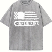 American Patriot Charlie Kirk Memorial Vintage Washed T-Shirt in Gray