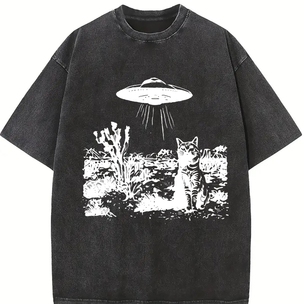 For Formal Urban Distressed Enthusiasts Vintage Washed T-Shirt in Black