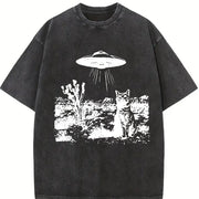 For Formal Urban Distressed Enthusiasts Vintage Washed T-Shirt in Black