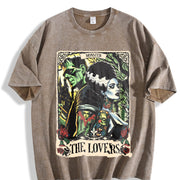 The Monster Frankenstein And Bride The Lovers Tarot Card vintage washed oversized T-shirt in Brown