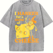 Cheese Meme Retro with Swiss Cheese & Smiling Wheel Vintage Washed T-Shirt in Gray