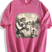 Frog Playing Guitar 90s Vintage Washed T-Shirt in Red