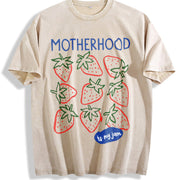 Motherhood Is My Jam Strawberry Pun Mom Life Vintage Washed T-Shirt in Beige