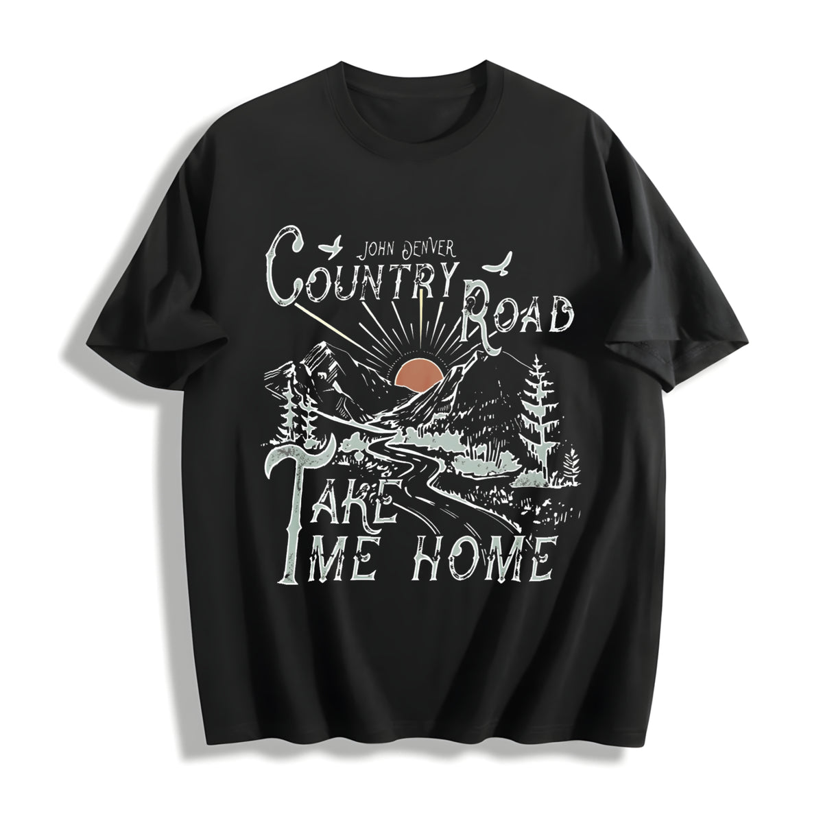 The Country Roads Take Me Home Cotton T-Shirt in Black