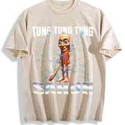 Tung Sahur Trendy vintage washed oversized T-shirt in Beige