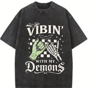 Vibin' with My Demons Skeleton vintage washed oversized T-shirt in Black