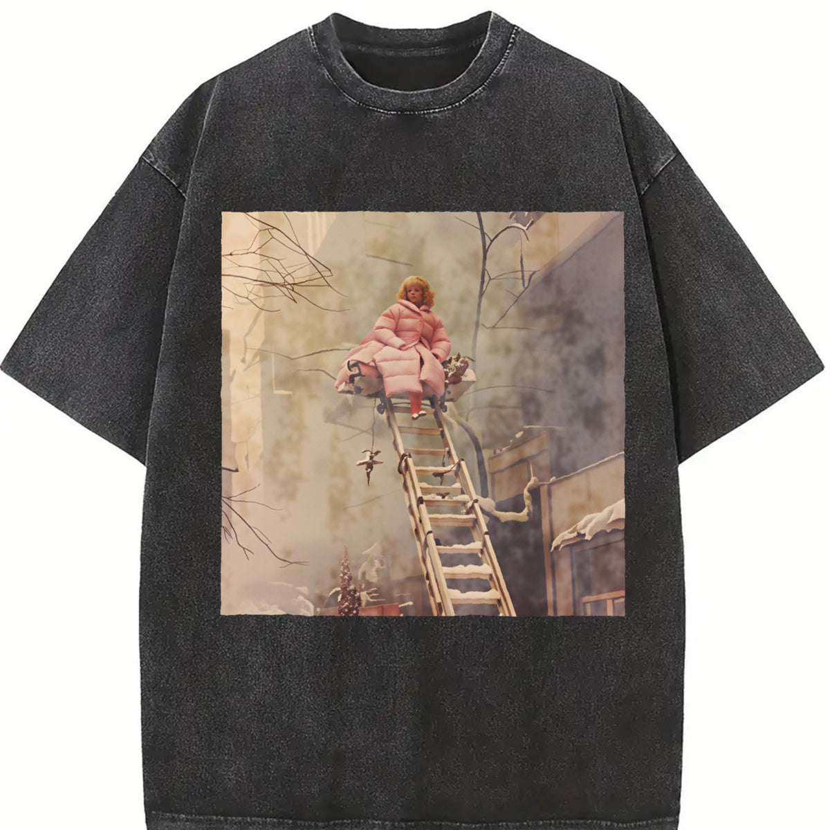 Glam Doll on a Ladder Vintage Washed T-Shirt in Black