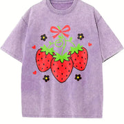 A Short-sleeved Ideal for Laid-back Outings Vintage Washed T-Shirt in Purple