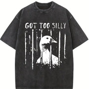 Unhinged Goose Got Too Silly Jail Meme Boxy DTG Vintage Washed T-Shirt in Black