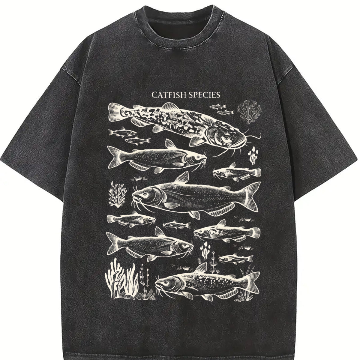 Catfish Species 90s Vintage Washed T-Shirt in Black