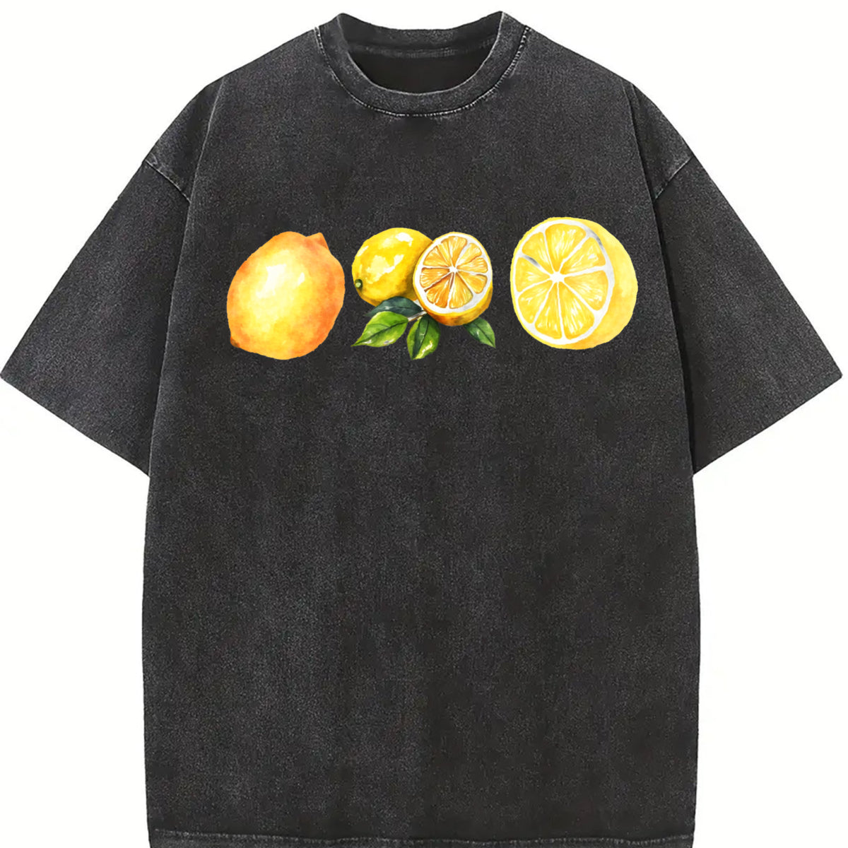 Lemon 90s Retro ® Y2k Lemon Cute Vintage Washed T-Shirt in Black
