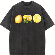 Lemon 90s Retro ® Y2k Lemon Cute Vintage Washed T-Shirt in Black