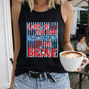 Land of the Free Because of the Brave Women's Color Cotton Tank Top in Black
