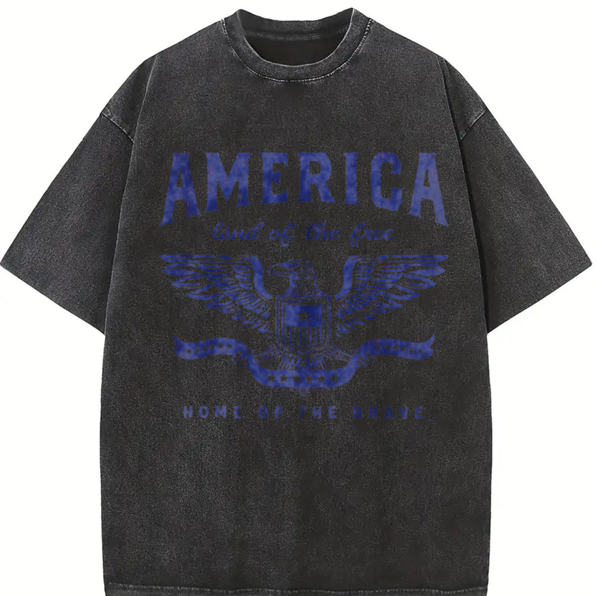 America Land of the Free Home of the Brave Patriotic Vintage Washed T-Shirt in Black