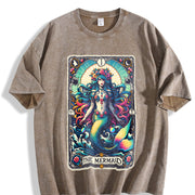 Tarot Skeleton Mermaid Tarot Card Skull Dog Mom Tarot Cat vintage washed oversized T-shirt in Brown