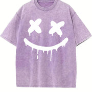 Minimal Drip Face X Eyes Sleeveless Muscle Tank Vintage Washed T-Shirt in Purple