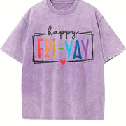 Ladies' a Round-neck Short-sleeve with 'Friyay' Vintage Washed T-Shirt in Purple
