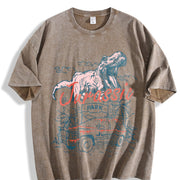 Jurassic Park Logo Dinosaur T-rex Vintage Washed T-Shirt in Brown