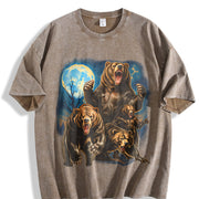 Roaring Grizzly Bears Moon Vintage Washed T-Shirt in Brown
