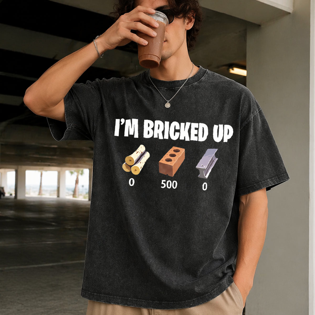 I'm Bricked Up Meme Vintage Washed T-Shirt in Black