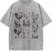 Chicken 90s Tattoo Vintage Washed T-Shirt in Gray