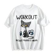 Animal Workout Fitness Suspended Pot Cat 1pc Cotton T-Shirt in White