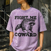 Fight Me Coward Meme Raccoon Vintage Washed T-Shirt in Purple