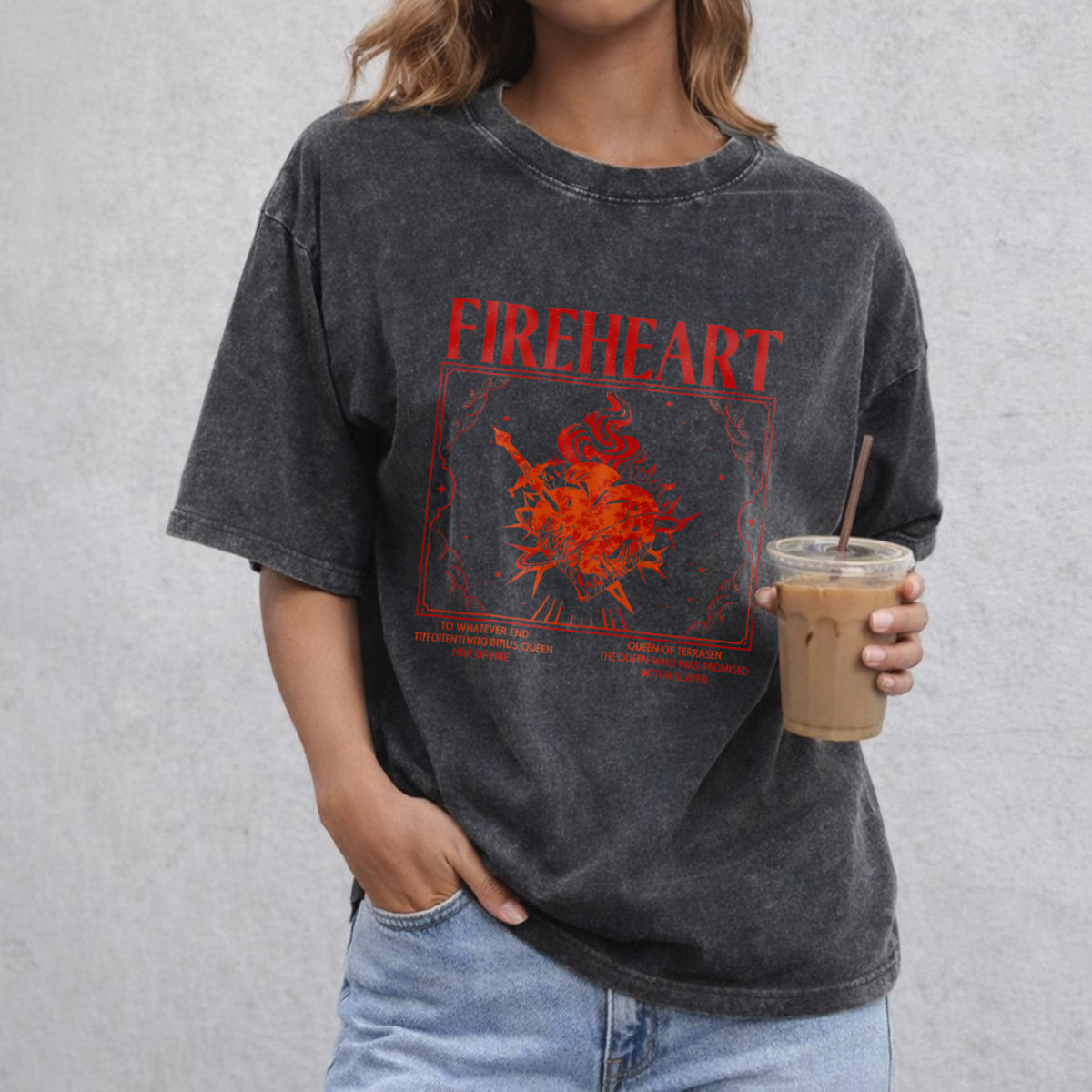 Fireheart vintage washed oversized T-shirt in Black