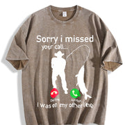 Fishing Phone Call with Fishing Line Vintage Washed T-Shirt in Brown