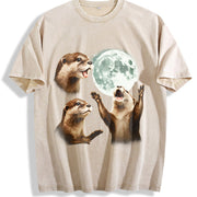Three Otters Moon ® 90s Vintage Washed T-Shirt in Beige