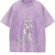 Retro Jesus Holding Dinosaur Religious Vintage Washed T-Shirt in Purple