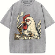 Cluck Off and Chill Smoking Chicken Vintage Washed T-Shirt in Gray