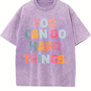 Loose- Basic Fashionable Short-sleeve Vintage Washed T-Shirt in Purple