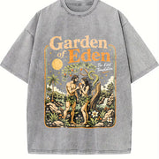 Garden of Eden Christian Bible Story Adam Eve Vintage Washed T-Shirt in Gray
