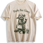 Trashy but Classy Raccoon Animal Cute Trash Panda Vintage Washed T-Shirt in Beige