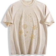 Christian Cross Floral Faith Vintage Washed T-Shirt in Beige