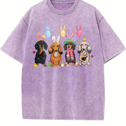 Dachshund with Bunny Ears Vintage Washed T-Shirt in Purple