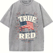 Red White and True Patriotic Vintage Washed T-Shirt in Gray