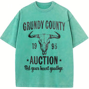 Grundy County Auction Inspired Concert Vintage Washed T-Shirt in Blue