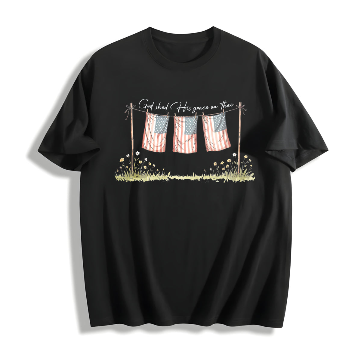 God Shed His Grace on Thee Cotton T-Shirt in Black