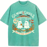 Gilmore Ghouls Halloween Fall Vibes Vintage Washed T-Shirt in Blue