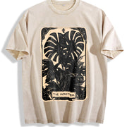 The Monstera Deliciosa Tarot Card Green Witch Plant Lover vintage washed oversized T-shirt in Beige