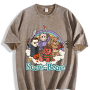 Halloween Scary Care Scare Bears Vintage Washed T-Shirt in Brown