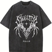 Distressed Skull and Crossbones Vintage Washed T-Shirt in Black