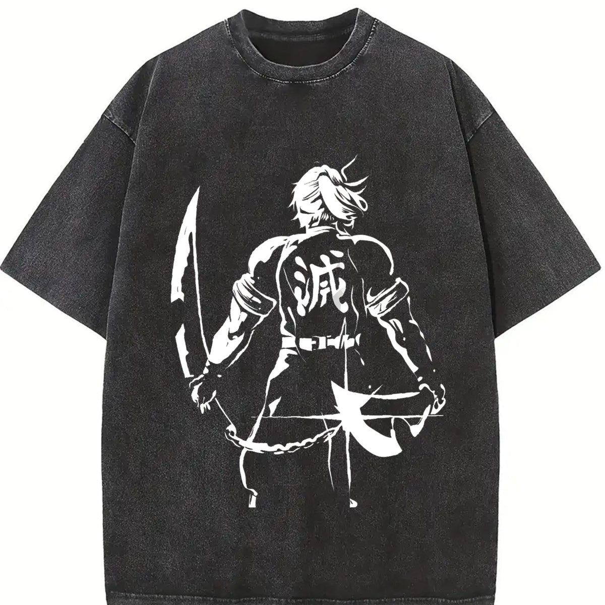 Tengen Anime V2 Fit with Bold Front and Back Demon Slayer vintage washed oversized T-shirt in Black
